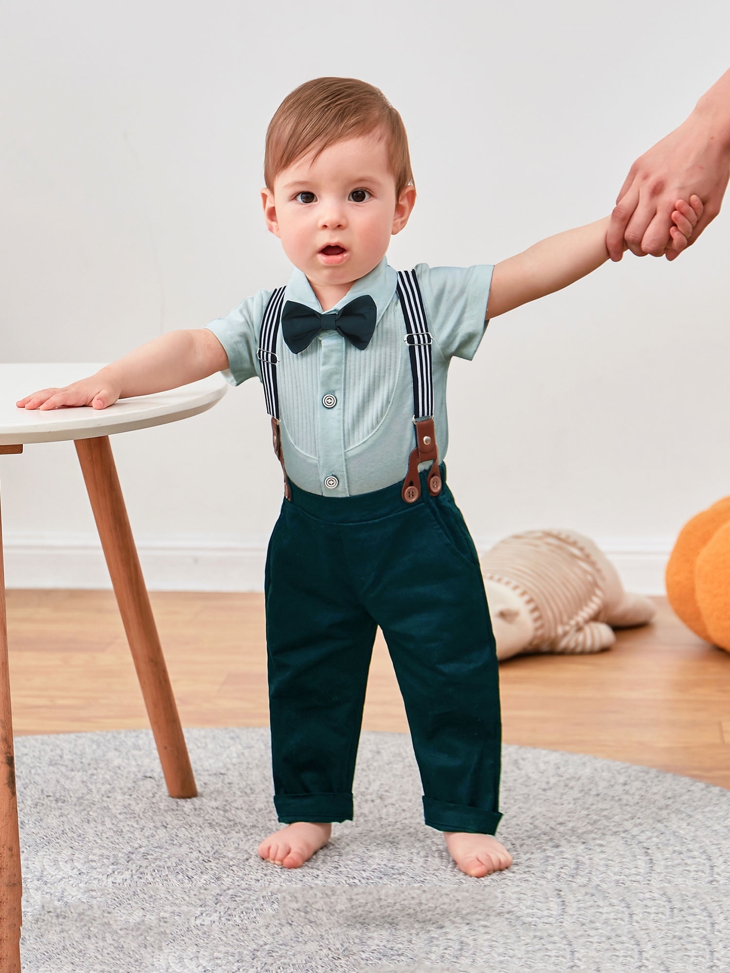 Bodysuit Baby Boy Suspender Bow Tie Outfit Mint Green Baby Boy