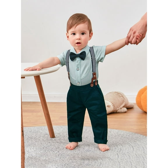 CARETOO Baby Boy Clothes Suits Gentleman Outfits Formal Bodysuit Shirts Suspender Pants Bowtie Hat