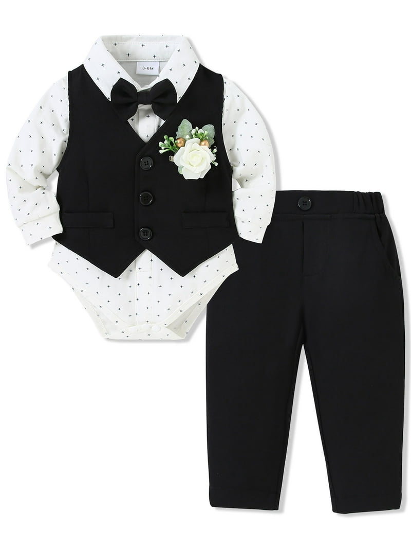 infant black dress shirt CARETOO Baby Boy Clothes Suits Gentleman Outfit Vest Tie Corsage Pants 5Pcs 0-18M Children's place