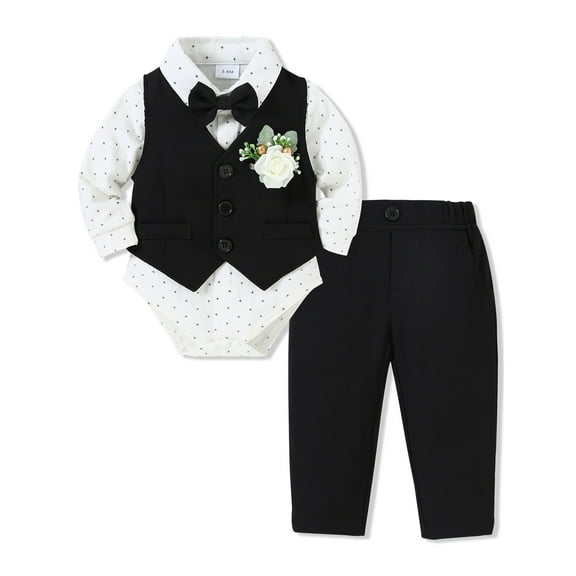 CARETOO Baby Boy Clothes Suits Infant Gentleman Outfit Dress Shirt Vest Tie Corsage Pants 5Pcs 0-18M