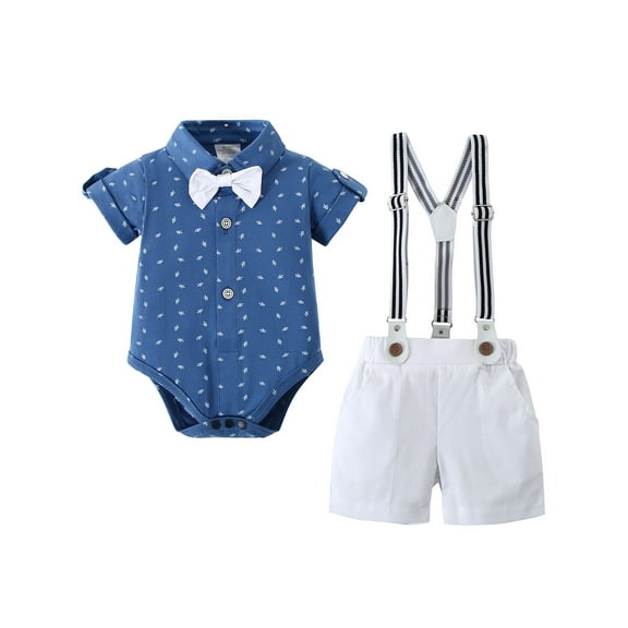 CARETOO Baby Boy Clothes Suits Infant Gentleman Outfits Suspender Pants Wedding Set 3-6 Months 3pcs