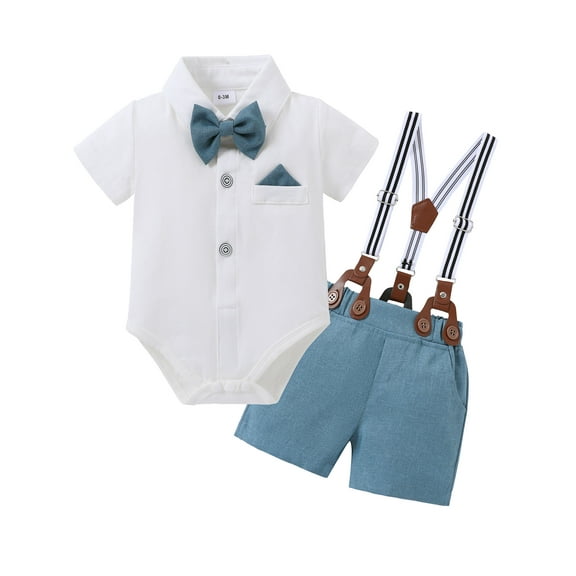 CARETOO Baby Boy Clothes Suits Romper Shirt Bowtie Suspender Pants Formal Set Cotton Fabric 0-18M
