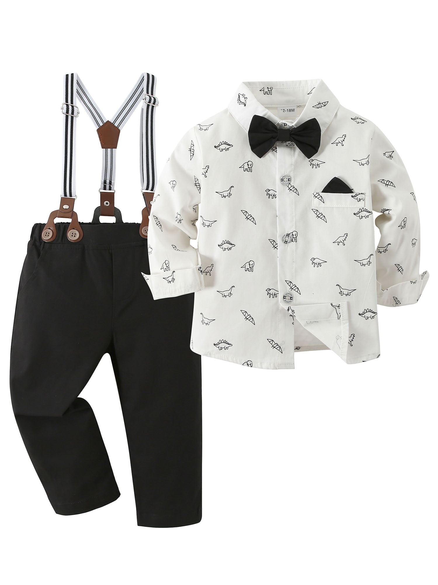 CARETOO Baby Boy Clothes Suits Toddler Gentleman Outfit Dress Shirt Suspender Pants Bowtie 3PCS 1-5T