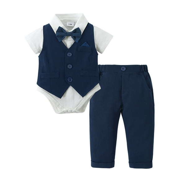 CARETOO Baby Boy Clothes Toddler Boy Outfits 4PC Gentleman Dress Romper Vest Pants Bow Tie Suit Set