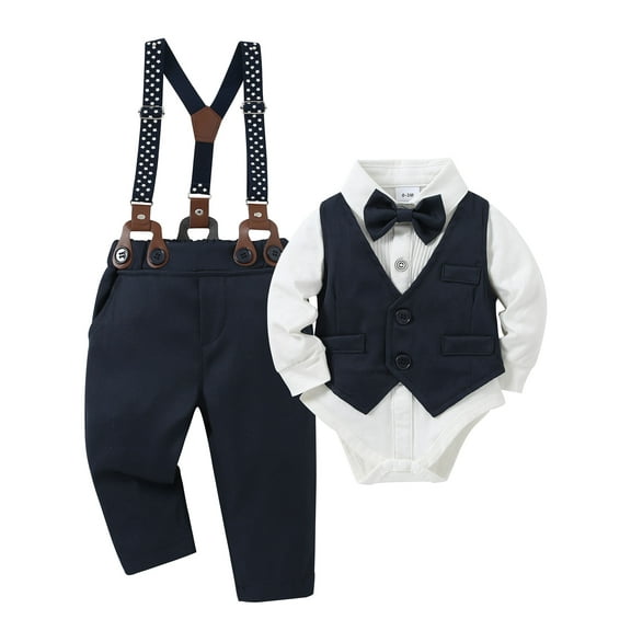 CARETOO Baby Boy Clothes Wedding Suits 0-18M Formal Infant Dress Shirt Vest Pants Tie Cotton Fabric