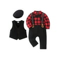 thumbnail image 1 of CARETOO Baby Boy Suit Outfits 3pcs Infant Tuxedo Long Sleeve Gentleman Jumpsuit Vest Coat Beret Hat, 1 of 9