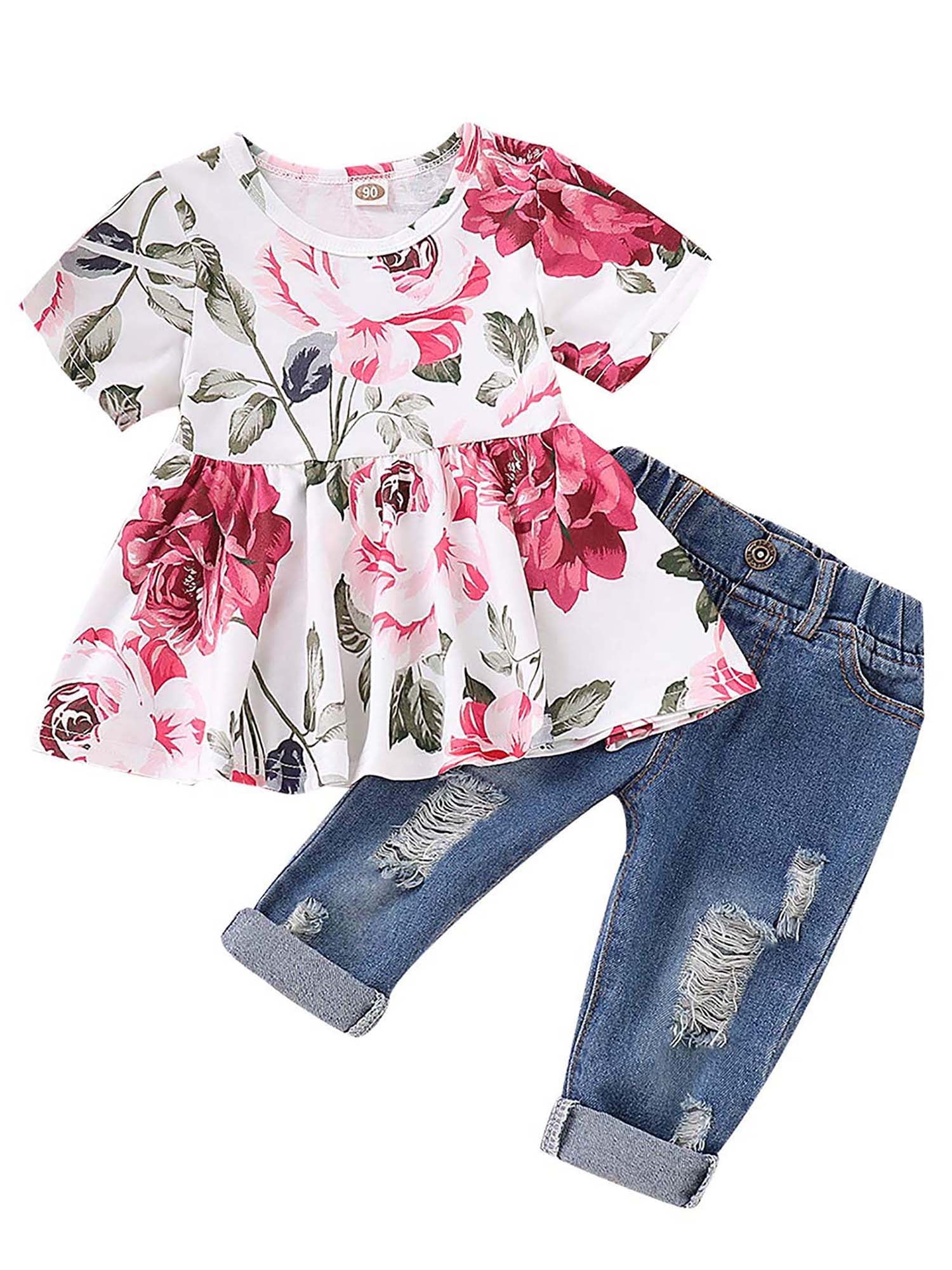 Gupgi Toddler Girls Crop Tops + Denim Skirt Kids Summer Outfits Set, 1-6  Years 