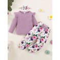 thumbnail image 1 of CARETOO Baby Girls Toddler Girl Casual Clothes Long Sleeve Ruffle Top Floral Pant Headband 3Pcs 1-5T, 1 of 7