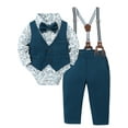 thumbnail image 1 of CARETOO Boy Clothes 0-18M Floral Formal Shirt Waistcoat Suspender Pants Tie Outfit Cotton Fabric, 1 of 19