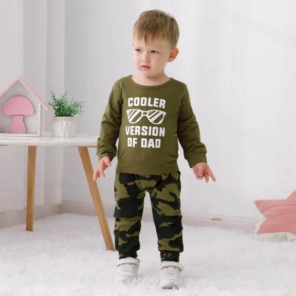 CARETOO Toddler Boy Outfit Camouflage Boys Clothes Sets 2Pcs Infant Toddler Outfit Letter Casual Hoodie Cotton Fabric Pants Set 6M-5T