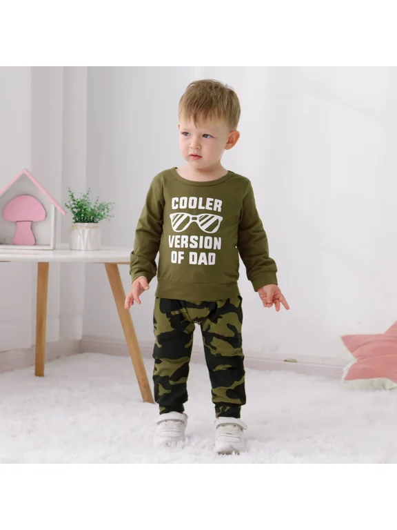 Toddler Boy Outfit Camouflage Boys Clothes Sets 2Pcs Infant Toddler Outfit Letter Casual Hoodie Cotton Fabric Pants Set 6M-5T