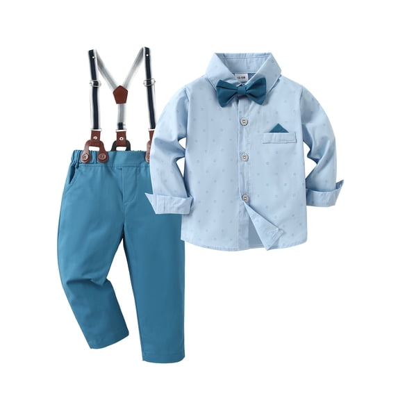 CARETOO Boy Clothes 3Pcs Suits Dress Shirt Bowtie Suspender Pants Big Kid Gentleman Cotton Outfits