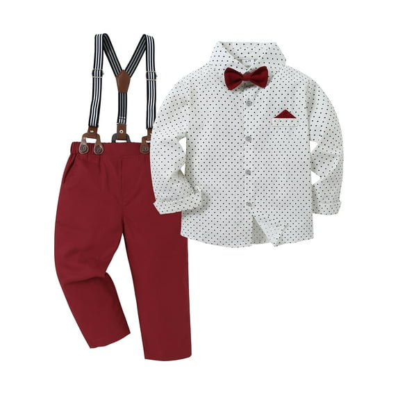 CARETOO Boy Clothes 6-12T Big Kid Dress Shirt Bowtie Suspender Pants Outfit Sets Gentleman Wedding