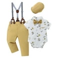 thumbnail image 1 of CARETOO Boy Clothes Newborn Formal Outfit Shirt Bowtie Suspender Pants Hat Cotton Fabric 4pcs Set, 1 of 17