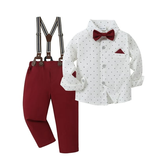 CARETOO Toddler Boy Suits Outfit 1-6T Toddler Baby Boy Formal Dress Shirt Suspender Pants Bowtie 3PCS Baptism Church Clothes