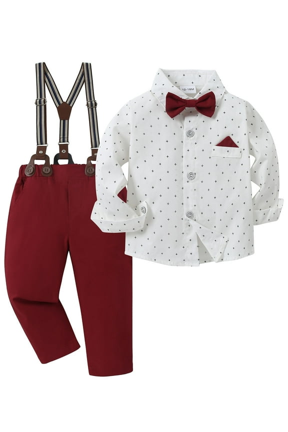 Toddler Boy Suits Outfit 1-6T Toddler Baby Boy Formal Dress Shirt Suspender Pants Bowtie 3PCS Baptism Church Clothes
