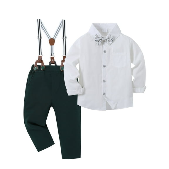 CARETOO Boy Clothes Suits 3Pcs Set Formal Shirt Bowtie Suspender Pants Big Kid Cotton Outfits 6-10T