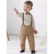 CARETOO Boy Clothes Suits Toddler Formal Shirt Bowtie Suspender Pants Cotton Fabric Outfit 1-5T