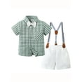 thumbnail image 1 of CARETOO Boy Clothes Suits Toddler Summer Formal Plaid Shirt Tie Shorts Outfits Cotton Fabric 3Pcs, 1 of 13