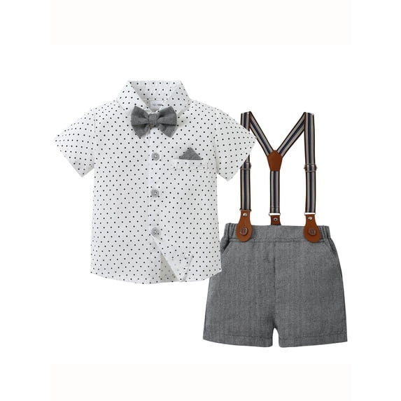 CARETOO Boy Clothes Suits Toddler Summer Formal Short Shirt Bowtie Suspender Shorts Cotton Fabric