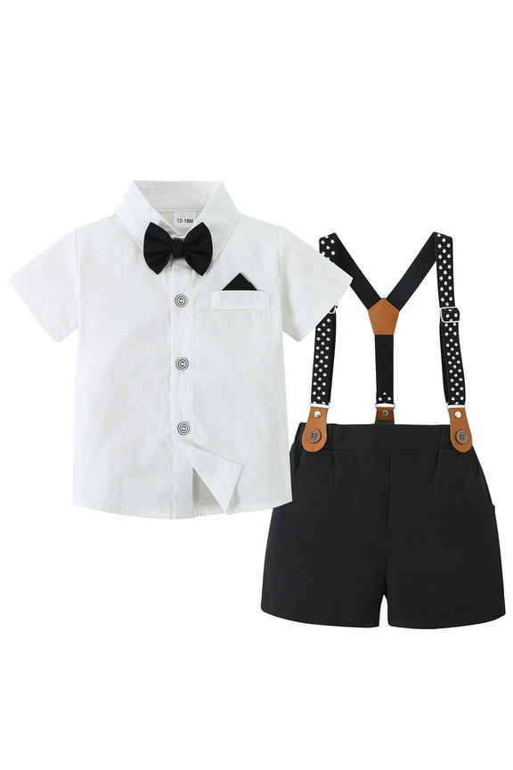 Boy Clothes Toddler Formal Short Shirt Tie Suspender Shorts Wedding Outfits Cotton Fabric