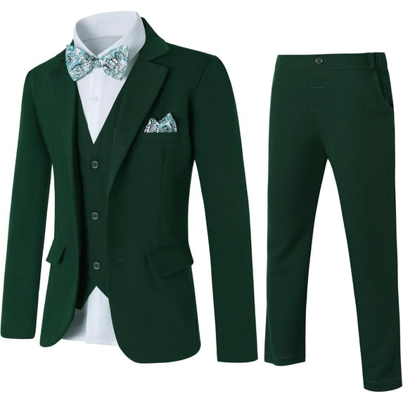 CARETOO Boy Suit 6 Pcs Boy Formal Wear Including Vest,Pants, Dress Shirt,Kerchief and Bow Tie for Formal Occasions Size 10 Years