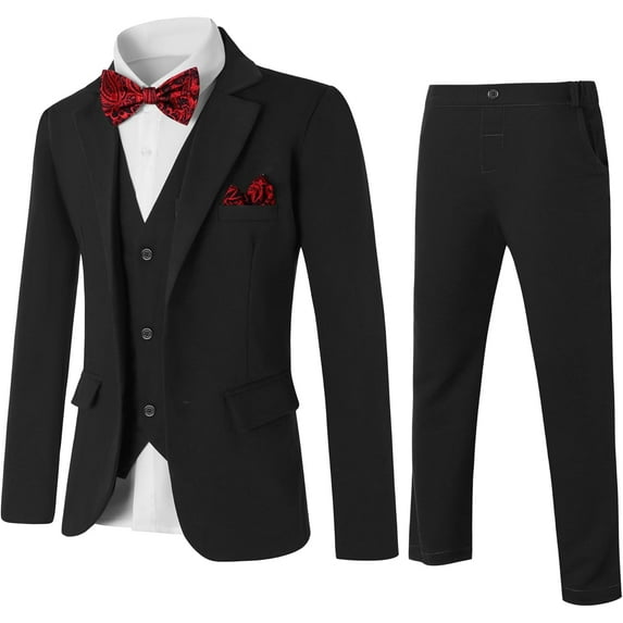 CARETOO Boy Suit 6 Pcs Boy Formal Wear Including Vest,Pants, Dress Shirt,Kerchief and Bow Tie for Formal Occasions Size 7t