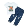 thumbnail image 1 of CARETOO Boy Summer Kids Clothes Short Sleeve T-Shirt Ripped Jeans Denim Pants Outfits 2Pcs Set 4-7T, 1 of 14