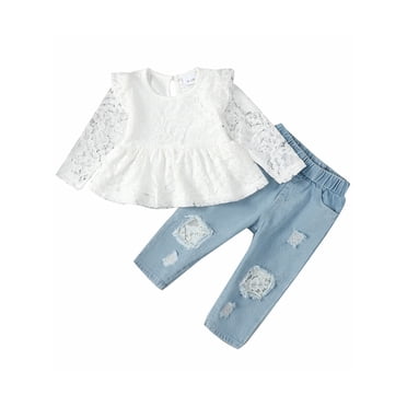 Elephant Baby Girls Summer Outfit - Plaid Button Top & Ripped Denim Shorts Set With Headband