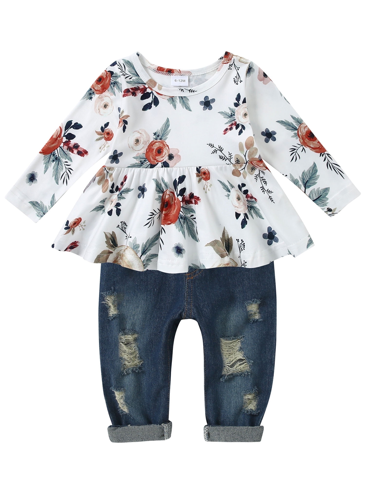 CARETOO Girl Clothes Outfits Toddler Baby Ruffle Sleeve Floral T-Shirt ...
