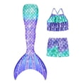 thumbnail image 1 of CARETOO Girls Swimsuit Mermaid Tail Swimming suits Kids Summer Tankini Set  Multi Ruffled Trim Halter Colorful Fish Scale Pattern Set Swimwear 4-10 Years 3PCS Princess Bathing Suit, 1 of 7