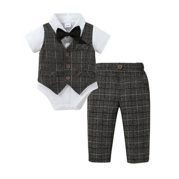 CARETOO Infant Boy Clothes Newborn Boy Outfits 4Pcs Set Gentleman Dress Shirt Vest Pants Bowtie