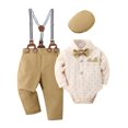 thumbnail image 1 of CARETOO Infant Boy Clothes Set Newborn Long Sleeve Outfits Beret Suspender Pants Bowtie 0-24M 4Pcs, 1 of 19