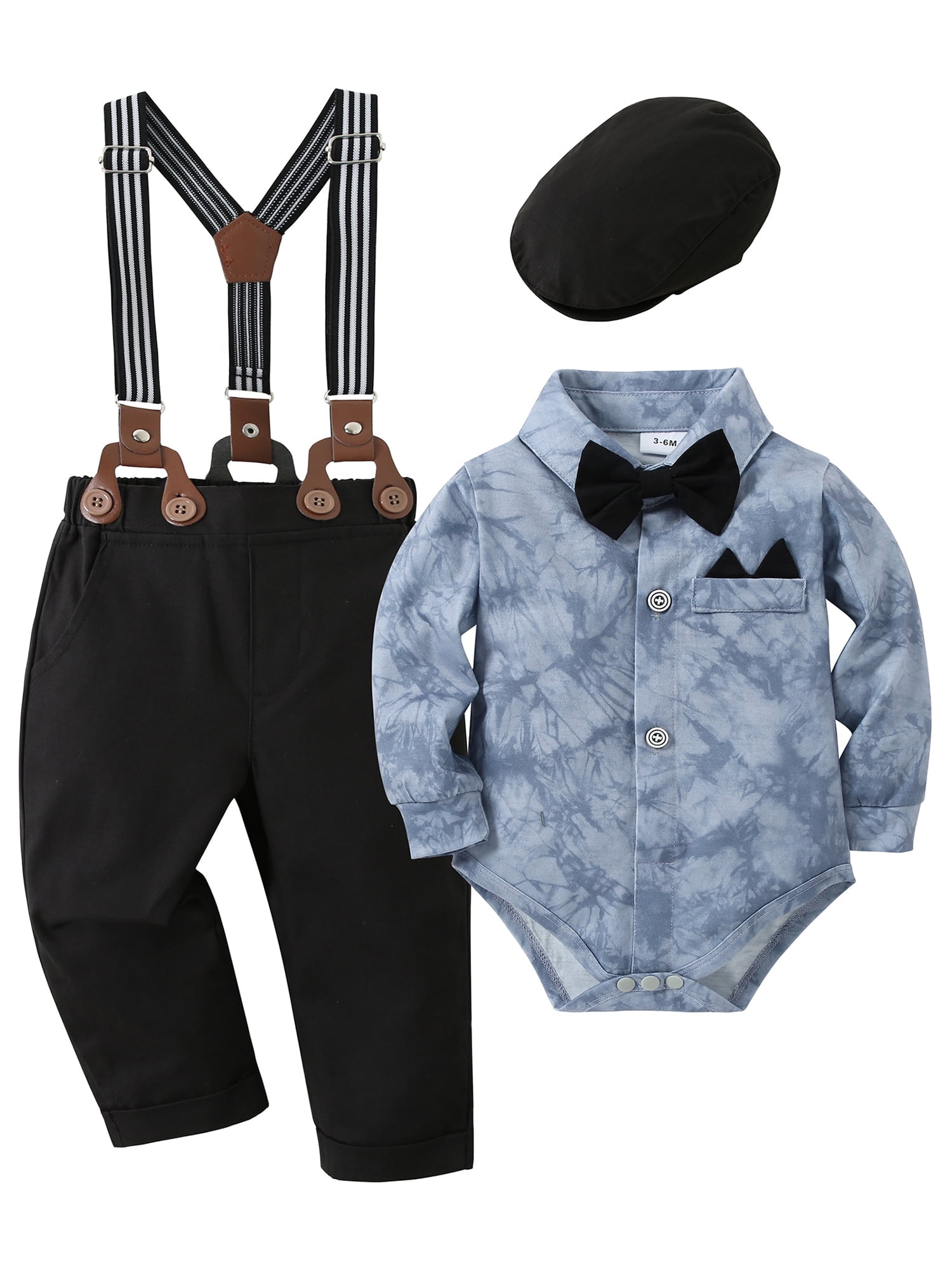 CARETOO Infant Boy Clothes Set Newborn Long Sleeve Outfits Beret