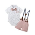 thumbnail image 1 of CARETOO Infant Boy Clothes Suit Newborn Formal Outfits Dress Shirt Bowtie Suspender Shorts 3Pcs Set, 1 of 17