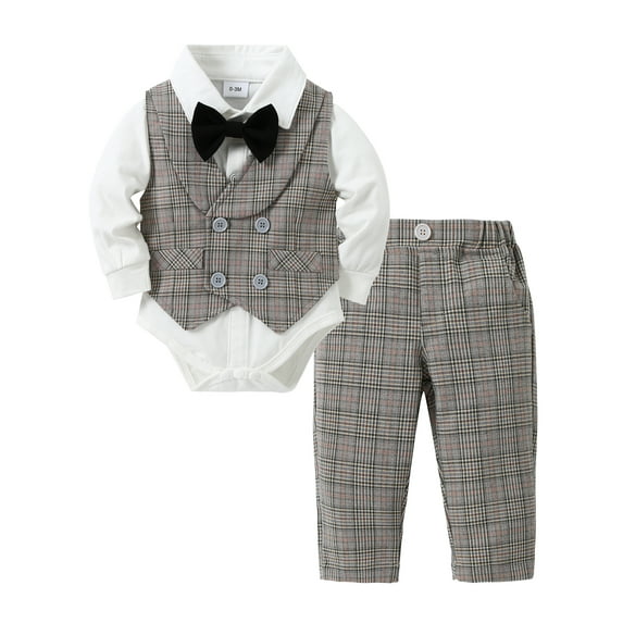 CARETOO Infant Boy Clothes Suits Gentleman Dress Shirt Suspender Pants Bowtie Vest 4Pcs Outfit 3-18M