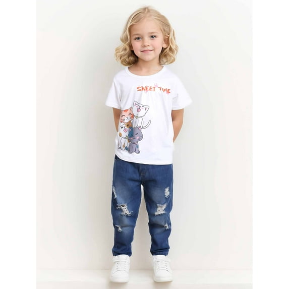CARETOO Infant Boy Clothes Toddler 2Pcs Set Leisure Outfit Cotton Fabric Short Sleeves Tops Jeans