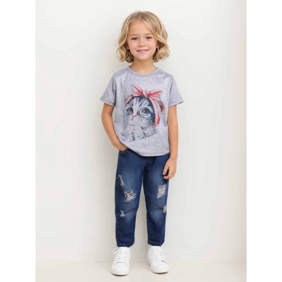 CARETOO Infant Boy Clothes Toddler Boy Short Sleeves Tops Ripped Jeans 2Pcs 2-5T Summer Set