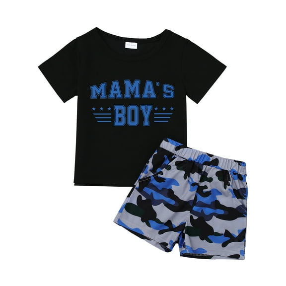 CARETOO Little Boy Clothes Short Sleeve Letter Print T-Shirt Shorts Kids Summer Outfits 2Pcs 4-7T