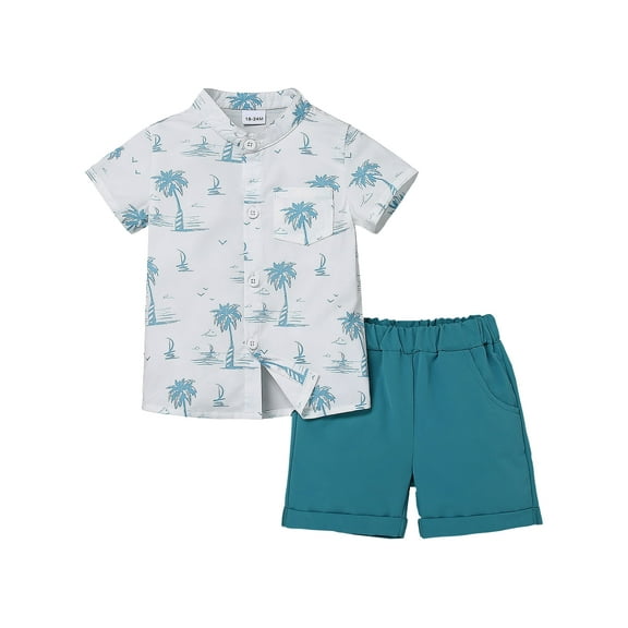 CARETOO Little Boys Clothes Short Sleeve Print Shirt Top Shorts Beach Summer 2Pcs Kids Outfits 4-7Y