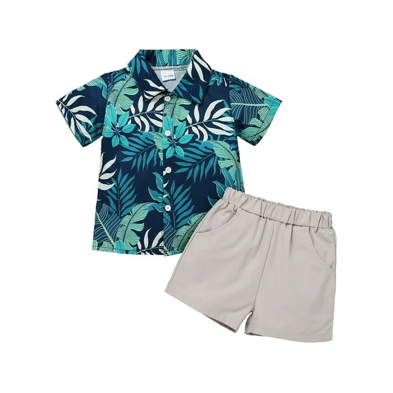 CARETOO Little Boys Clothes Short Sleeve Print Shirt Top Shorts Beach Summer 2Pcs Kids Outfits 4-7Y