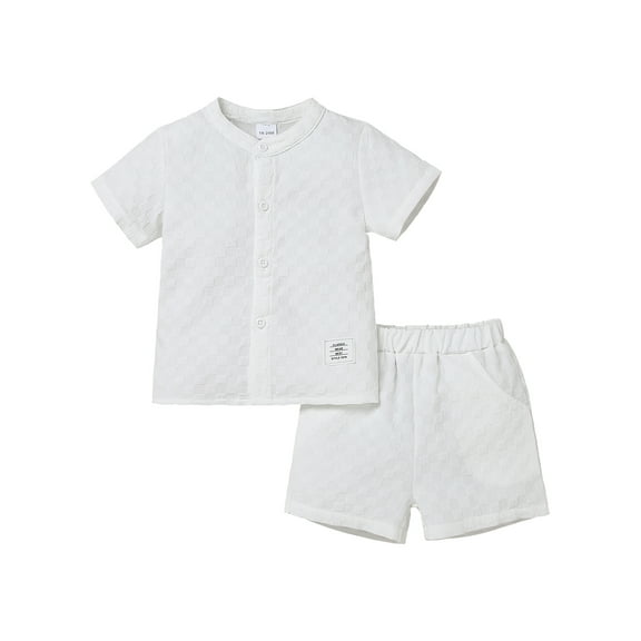 CARETOO Little Boys Summer Outfits 4-7T Solid Color Short Sleeve Buttons Shirt Shorts 2Pcs Clothes