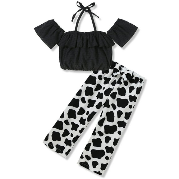 CARETOO Little Girl Clothes Toddler Summer Outfits Ruffles Short Sleeve Crop Top Casual Pants Set