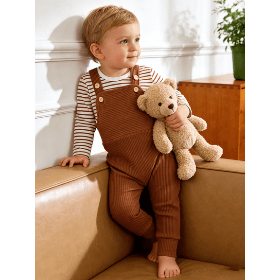 CARETOO Baby Boy Clothes 2Pcs Infant Boy Overalls Outfits Baby Striped Romper Jumpsuits Set Cotton Fabric Newborn Cute Casual Bodysuit 0-24M