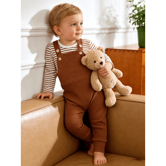 CARETOO Baby Boy Clothes 2Pcs Infant Boy Overalls Outfits Baby Striped Romper Jumpsuits Set Cotton Fabric Newborn Cute Casual Bodysuit 0-24M