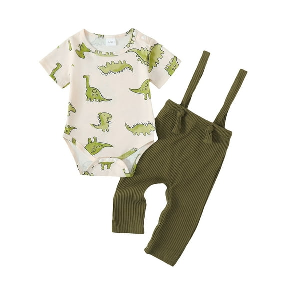 CARETOO Newborn Baby Boy Clothes 2Pcs Cotton Fabric Infant Bodysuit Casual Outfits Bib Overall Pants