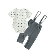 CARETOO Newborn Baby Boy Clothes 2Pcs Cotton Fabric Infant Bodysuit Casual Outfits Bib Overall Pants
