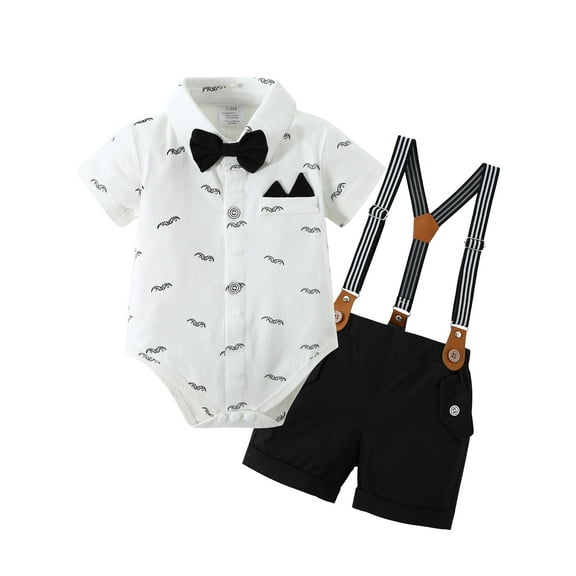 CARETOO Newborn Baby Boy Clothes Outfits Suit Shirts Suspender Shorts Pants Bowtie 6-12 Months 3pcs