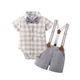 thumbnail image 1 of CARETOO Newborn Baby Boy Clothes Outfits Suits Plaid Bodysuit Shirts Suspender Shorts Bowtie 0-18M, 1 of 8