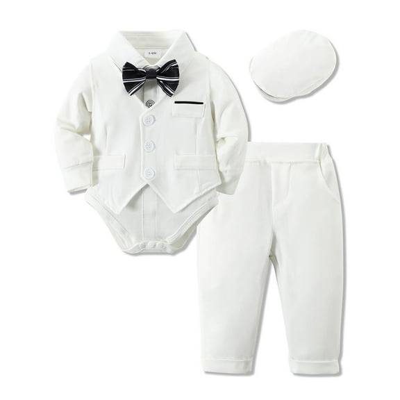 CARETOO Newborn Baby Boy Clothes Suit Formal Outfits Suspender Pants Beret Hat Wedding Cotton Fabric